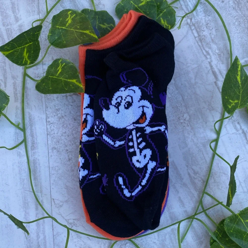 Disney Mickey Minnie Halloween Socks 3 Pair Set Womens Pumpkin Fall Autumn World